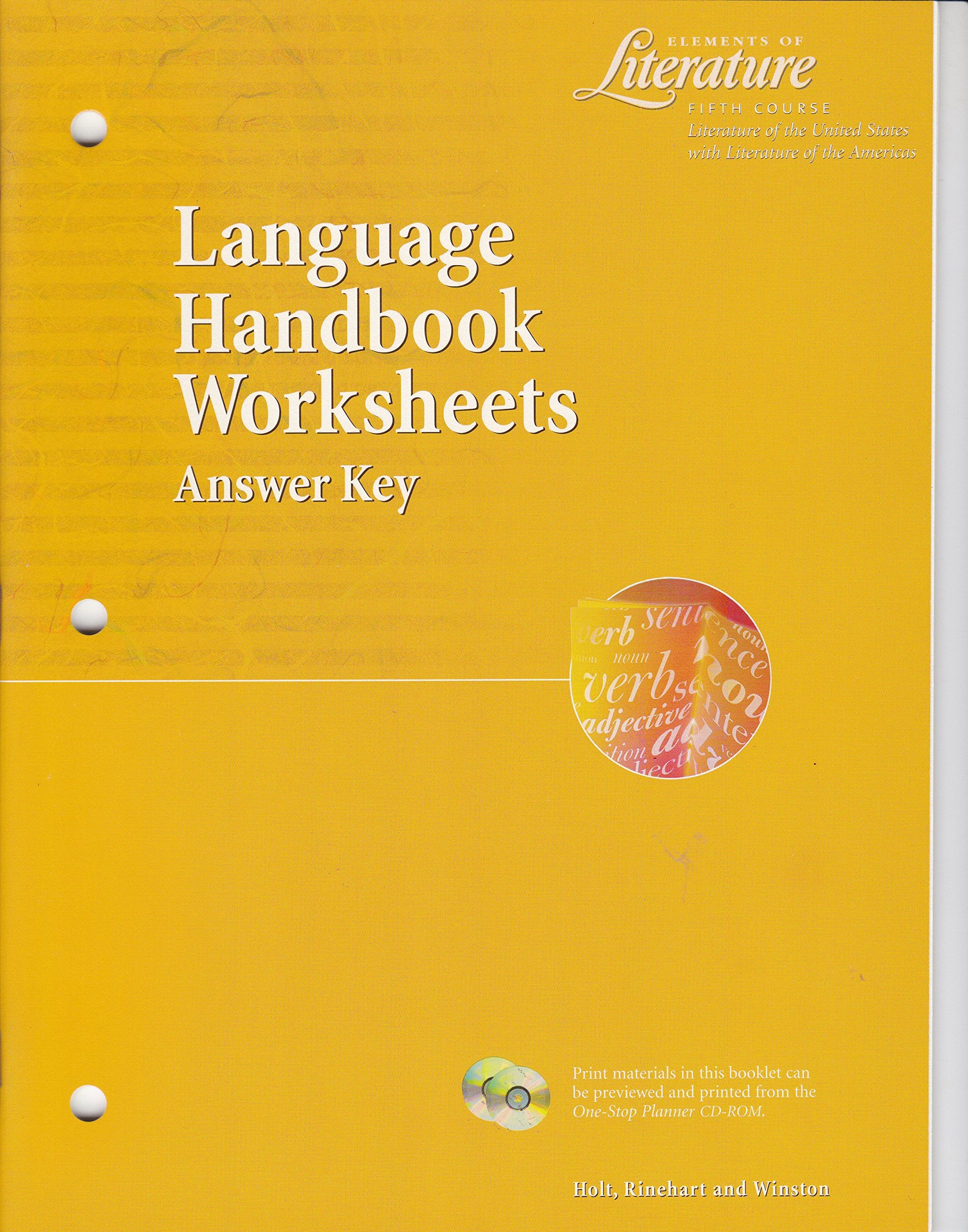Elements of Literature Fifth Course (Grade 11) Language Handbook Worksheets Answer Key