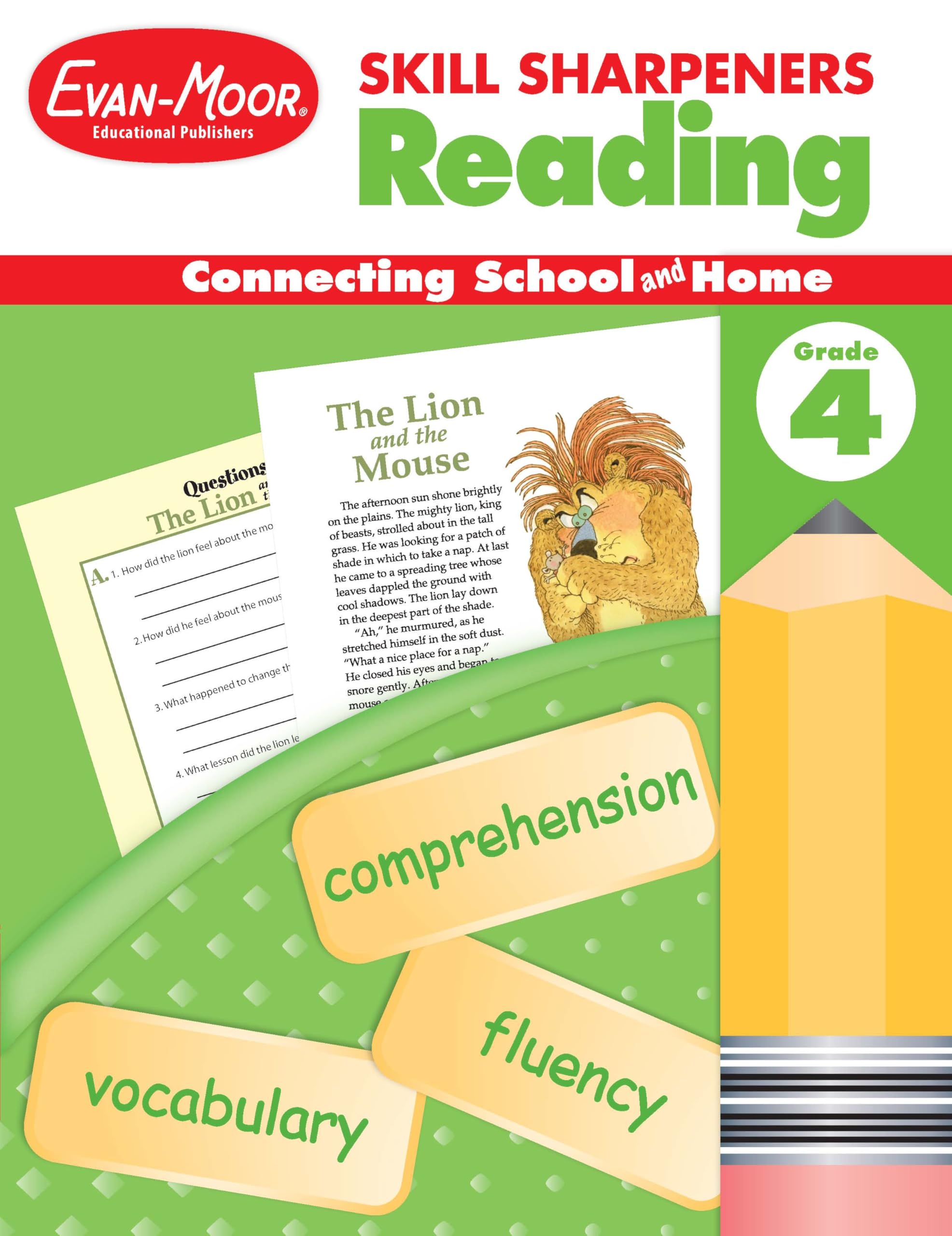 Evan-Moor Skill Sharpeners Reading Workbook, Grade 4, Vocabulary, Comprehension, Phonics, Sequencing, Word Family, Prefixes and Suffixes, Contractions, Context, Recalling Details, Homeschool