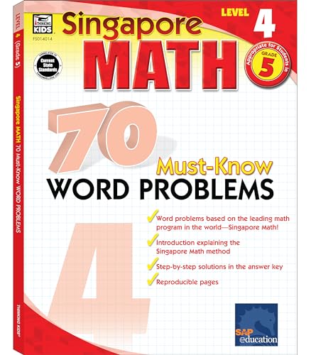 Singapore Math – 70 Must-Know Word Problems Workbook for 5th Grade Math, Paperback, Ages 10–11 with Answer Key