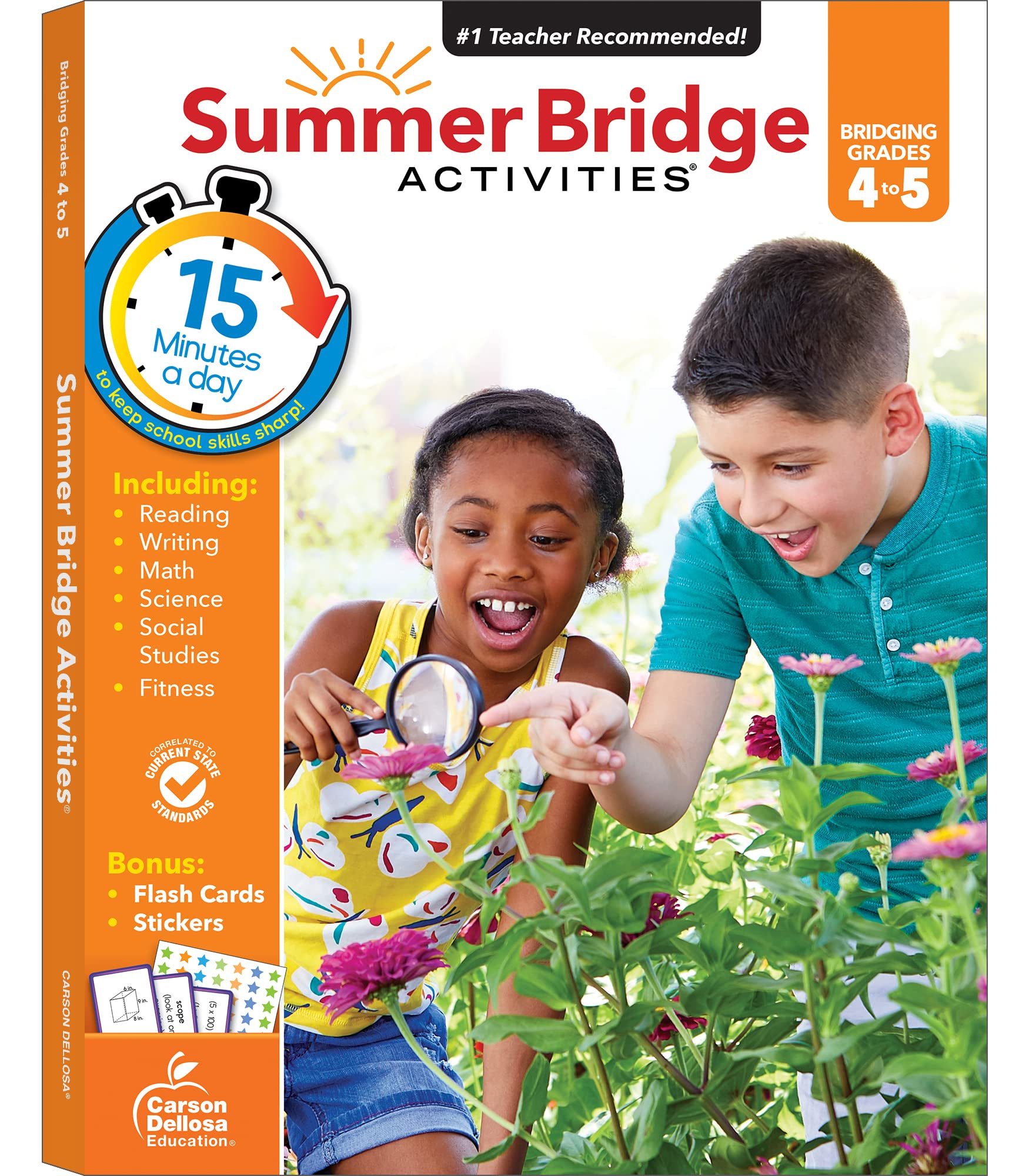 Summer Bridge Activities 4th to 5th Grade Workbook, Math, Reading Comprehension, Writing, Science, Social Studies, Fitness Summer Learning Activities, 5th Grade Workbooks All Subjects With Flash Cards - 5895