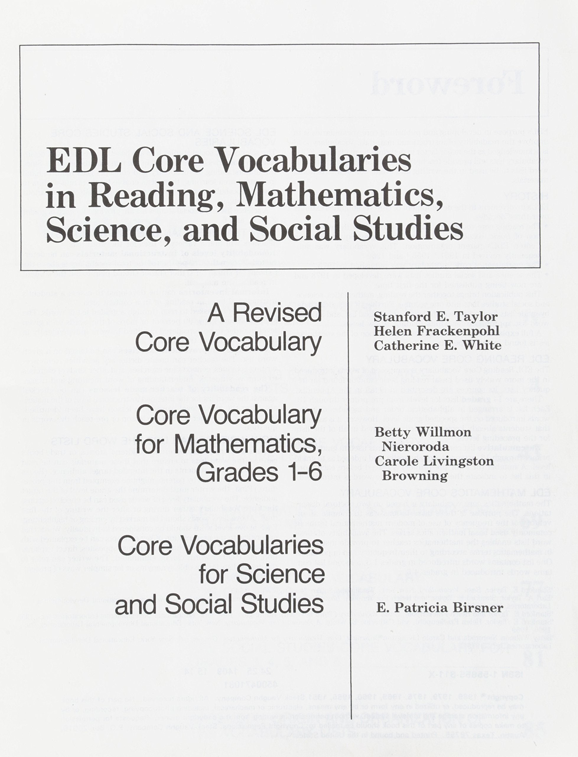 Edl Core Vocabularies In Reading, Mathematics, Science, And Social Studies - 507