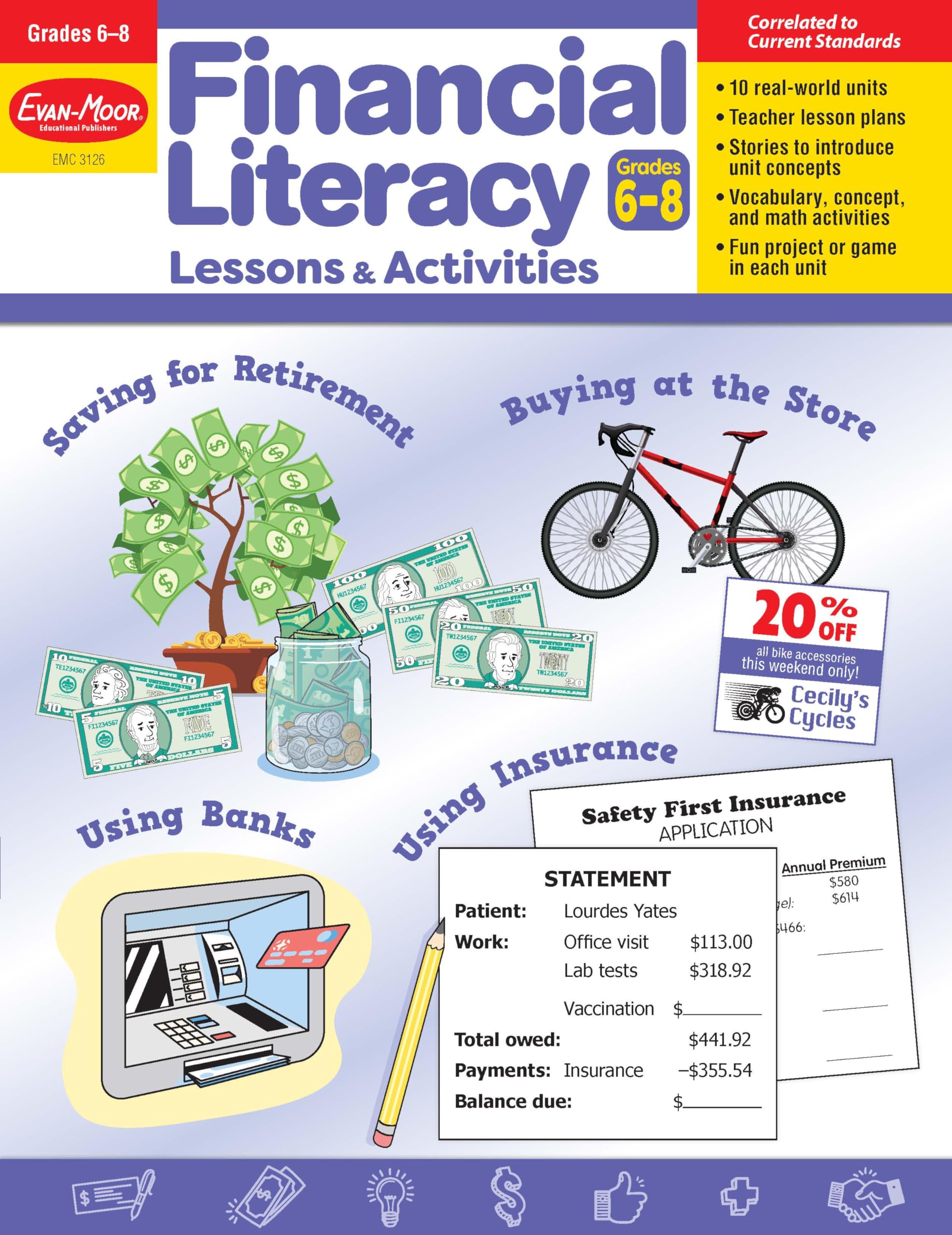 Evan-Moor Financial Literacy Lessons and Activities, Grade 6-8, Homeschool and Classroom Resource Workbook, Learn about Money, Earning, Paying, ... (Financial Literacy Lessons & Activities) - 1115